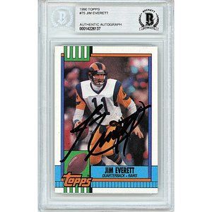 Jim Everett Signed 1990 Topps Football Card L.A. Rams Beckett Slab BAS Autograph